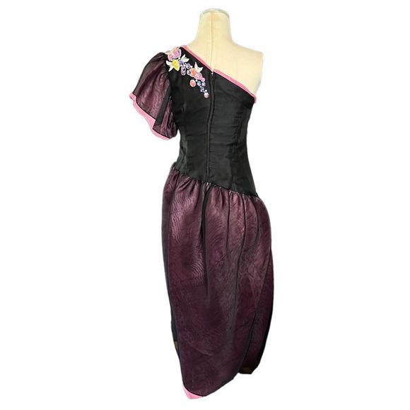 RARE Vintage Bob MACKIE One Shoulder Floral Beaded Tulip Drs 4/6 - Picture 10 of 16